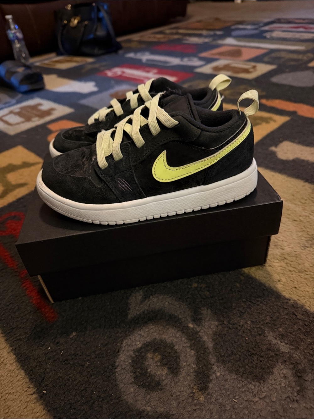 Nike Kids Black Sneakers with Neon Yellow Swoosh